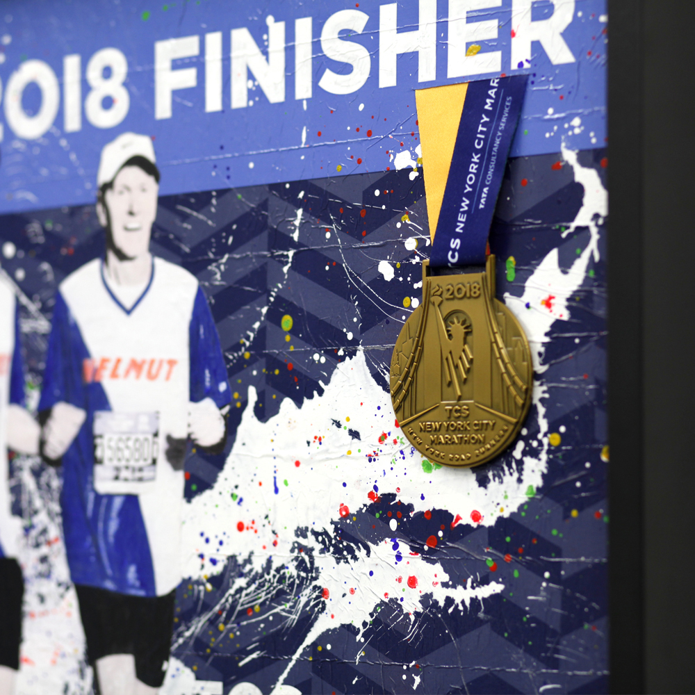 Läufergeschenk mit Medaille NewYorkMarathon Kunstwerk Rescuesheets