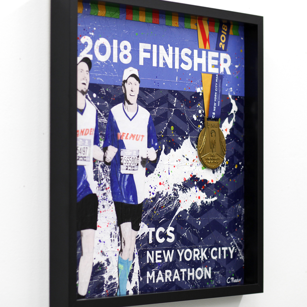 Läufergeschenk mit Medaille NewYorkMarathon Kunstwerk Rescuesheets